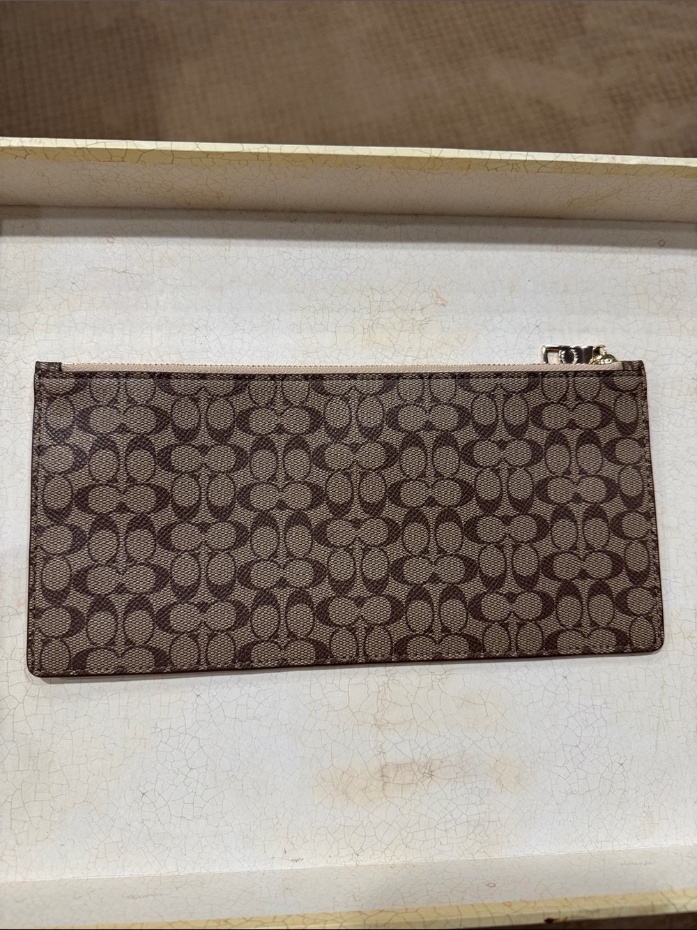 Coach Brown Signature Monogram Long Zip Pouch - Picture 2 of 6